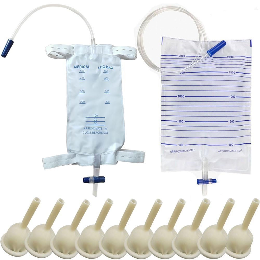 Condom Catheter External self Sealing Set 10pcs Male Condom Catheter 1pcs 500ml Leg Bag 1pcs 2000ml Drainage Bag(30mm/1.18inch)