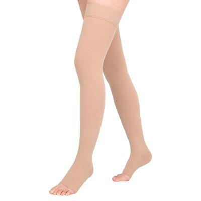 Athbavib 20-30mmHg Compression Stockings for Women and Men, Thigh High Open Toe Medical Graduated Compression Socks, Best Support for Treatment Varicose Veins Swelling (Beige,Large)