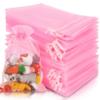 100PCS Pink Organza Bags 4"x6" - Sukh Small Organza Sachet Jewelry Gift Favor Bags Drawstring Mesh Bags Gifts Valentines Wedding Eid Mubarak Halloween Eve Christmas New Year Party Candy Fruit Wrap view 1