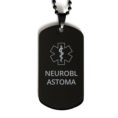 CHERLINKS Medical Alert Black Dog Tag, Neuroblastoma Awareness, SOS Emergency Health Life Alert ID Engraved Stainless Steel Chain Necklace For Men Women Kids