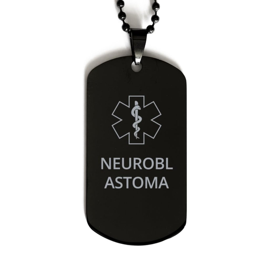 CHERLINKS Medical Alert Black Dog Tag, Neuroblastoma Awareness, SOS Emergency Health Life Alert ID Engraved Stainless Steel Chain Necklace For Men Women Kids