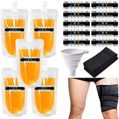 17 Pcs Urine Test Complete Kit Includes 5 Transparent Bags,10 Adhesive Temperature Test Strips,Filling Funnel47" Adjustable Hidden Leg Straps,Portable Travel Urine Test Bag