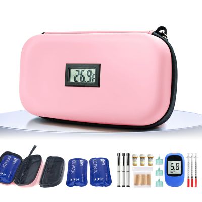 Gosemai TSA Approved Insulin Cooler Travel Case Medication Cooler for Travel with Thermometer Temperature Display Diabetic Medication Organizer Medical Travel Cooler Bag with 2 Ice Pack
