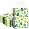 12Pcs St. Patrick's Day Paper Gift Bags with Handle Shamrock Clover Paper Bag Green Party Favor Bags for Birthday Wedding Party Supplies, 5.9 x 8.3 x 3.2 Inch view 1