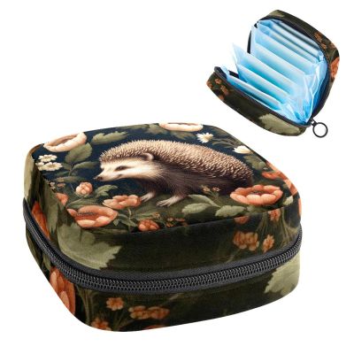 RODAILYCAY Tampons Holder for Purse, Portable Feminine Menstruation Pad Holder, Hedgehog Cute Sanitary Napkin Storage Bag for Women