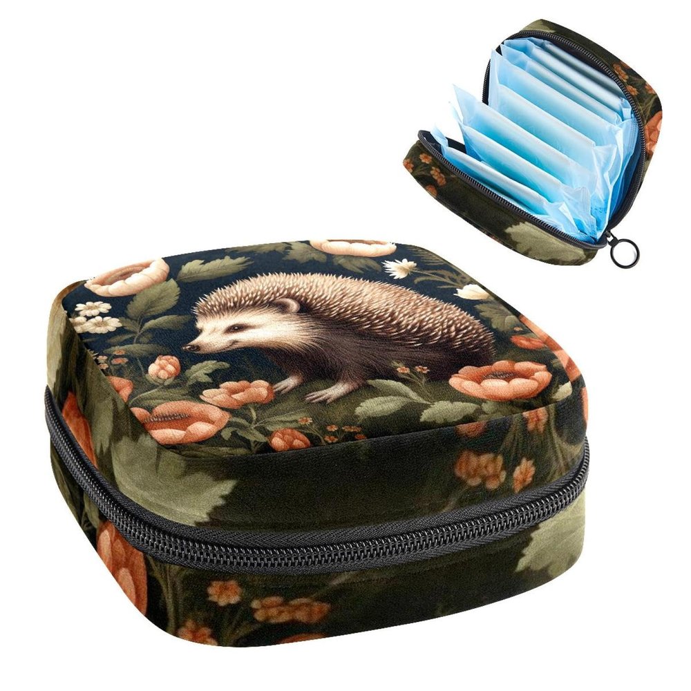 RODAILYCAY Tampons Holder for Purse, Portable Feminine Menstruation Pad Holder, Hedgehog Cute Sanitary Napkin Storage Bag for Women