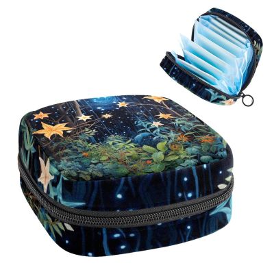 RODAILYCAY Tampons Holder for Purse, Portable Feminine Menstruation Pad Holder, Starry Sky and Plants Cute Sanitary Napkin Storage Bag for Women