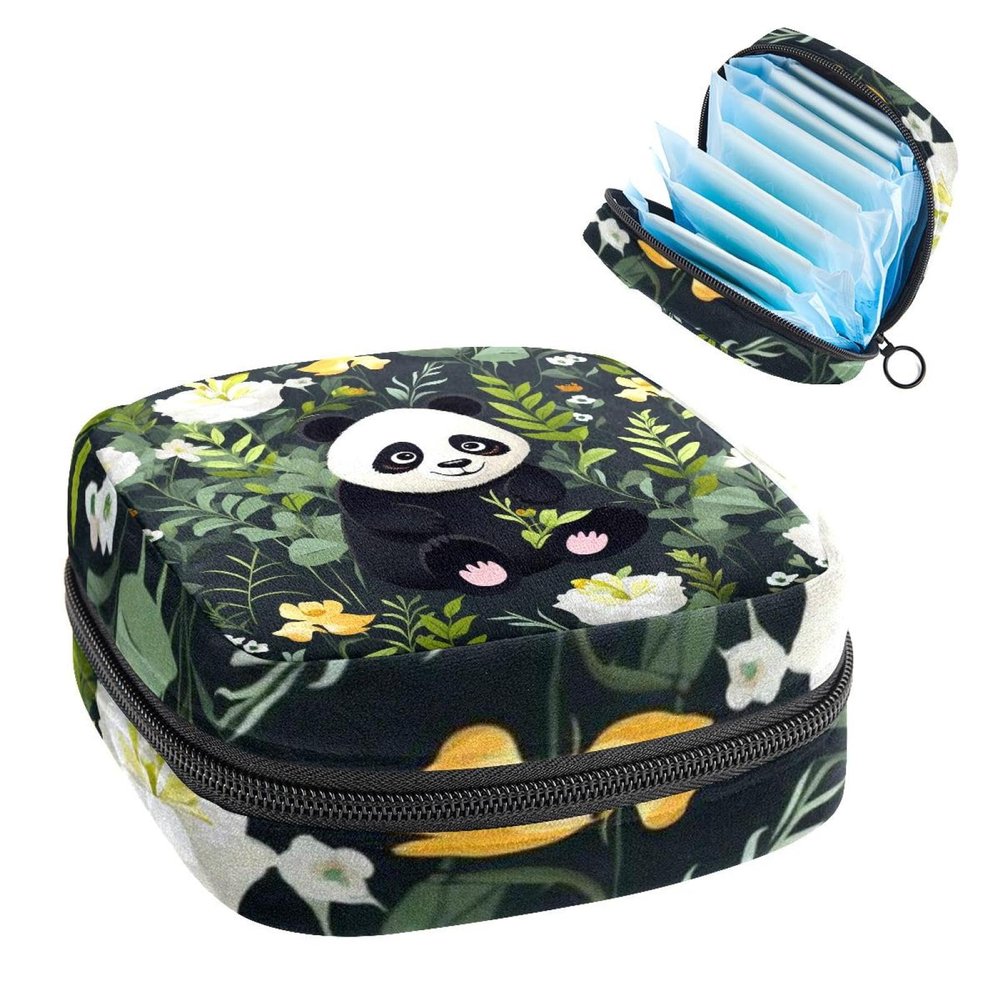 RODAILYCAY Sanitary Napkin Storage Bag, Zipper Period Pouch for Teen Girls Women, Portable Menstrual Tampons Collect Bags Panda