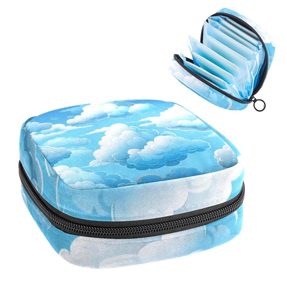 Clouds Sanitary Napkin Storage Bag, Tampons Collect Holder Purse, First Period Kit for Girls Women, Pad Bag for Period for School