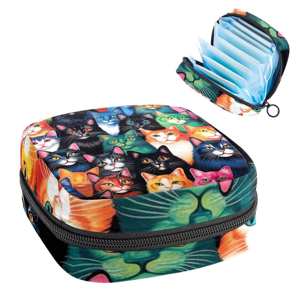 RODAILYCAY Cat Menstrual Pad Purse for School, Tampons Collect Pouch for Women Girls, Soft Sanitary Napkin Disposal Bags