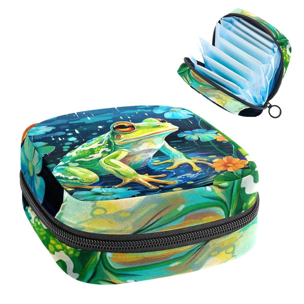 RODAILYCAY Frog Menstrual Pad Purse for School, Tampons Collect Pouch for Women Girls, Soft Sanitary Napkin Disposal Bags