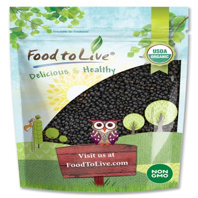 Food to Live Organic Black Lentils, 2 Pounds  Non-GMO, Whole Dry Pulses, Raw, Sproutable, Kosher, Vegan, Bulk Legumes, Black Masoor Daal. Rich in Thiamin, Folate, Protein. Great for Tacos, Soups