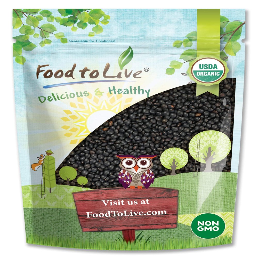 Food to Live Organic Black Lentils, 2 Pounds  Non-GMO, Whole Dry Pulses, Raw, Sproutable, Kosher, Vegan, Bulk Legumes, Black Masoor Daal. Rich in Thiamin, Folate, Protein. Great for Tacos, Soups
