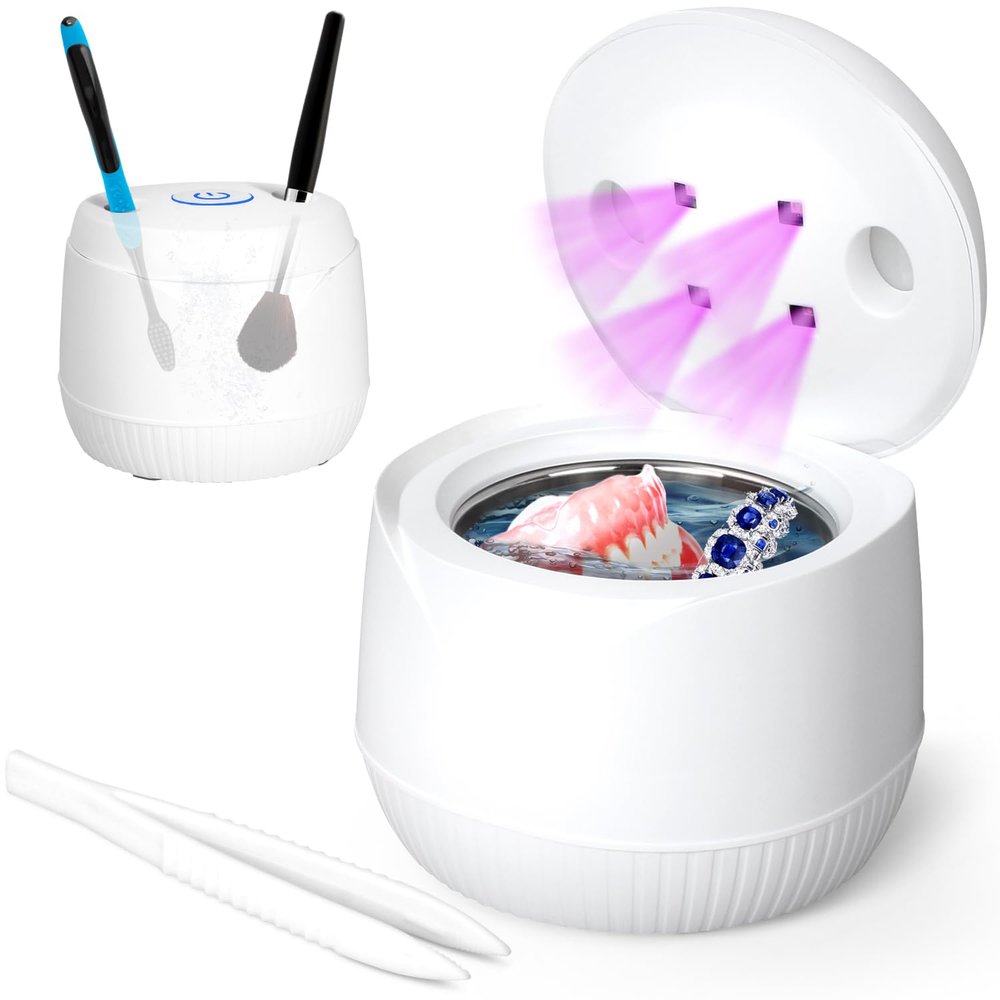 Ultrasonic Cleaner for Dentures Aligners Retainer Ultrasonic Cleaning Machine 45kHz Ultrasonic 304 Stainless Steel Small and Portable for Jewelry,Watch Band,Makeup Brush