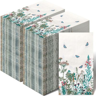 200 Pcs Spring Guest Napkins 2 Ply Wildflower Disposable Guest Towels for Bathroom Easter Bathroom Paper Hand Towels for Home Holiday Easter Party Kitchen Supplies Wildflower Party Decoration
