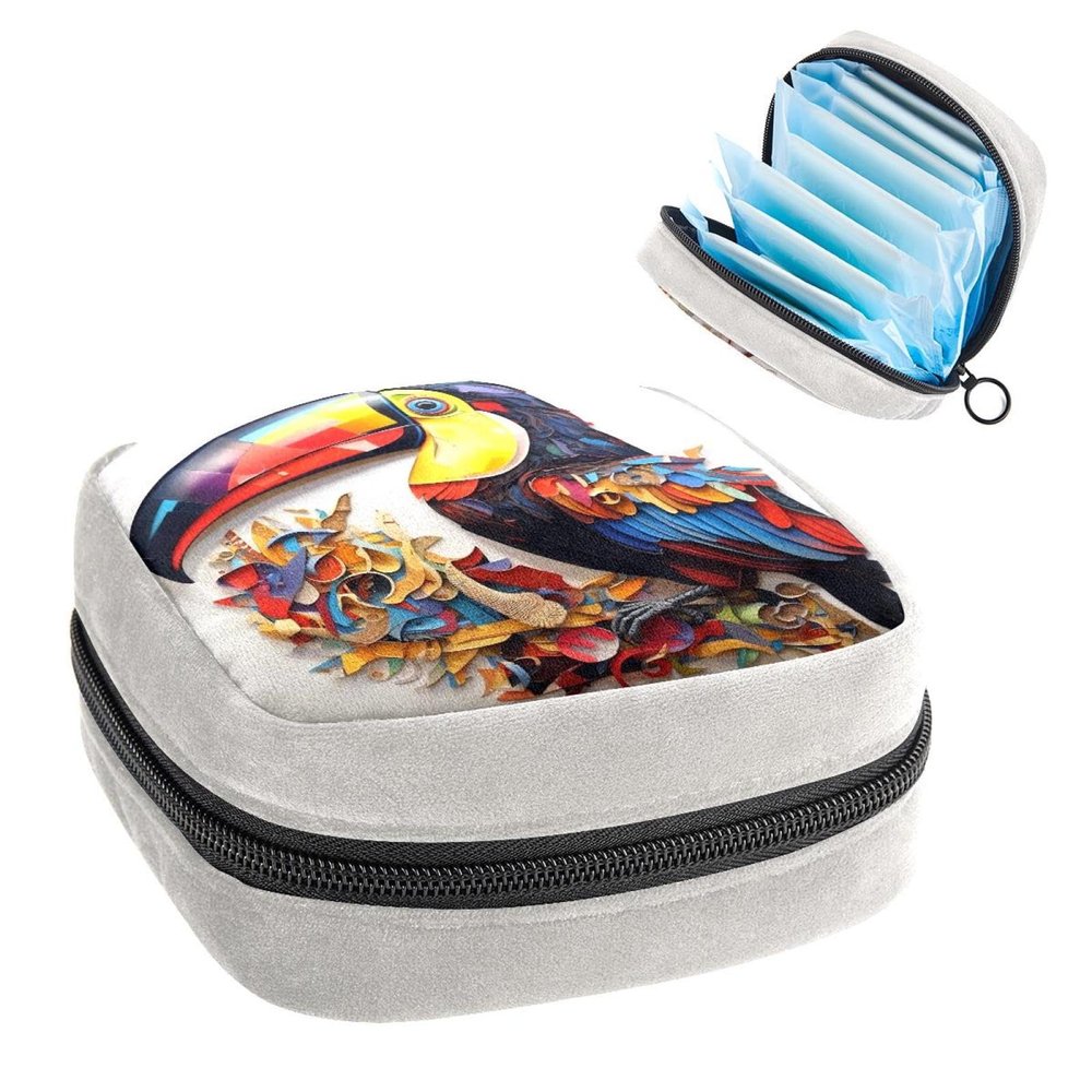 RODAILYCAY Tampons Collect Bags for Women Girls, Sanitary Napkin Storage Disposal Pouch, Lightweight Menstrual Cup Bag Toucan
