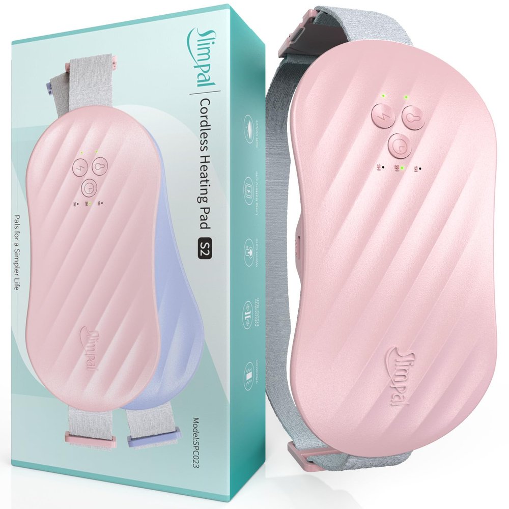 Slimpal AI Portable Heating Pad for Period Cramps, Smart AI Heat Chip, Electric Cordless Heating Belt for Back, Belly, Waist, Stomach, Menstrual Wearable Heating Pad Gifts for Girl Women Her Pink S2