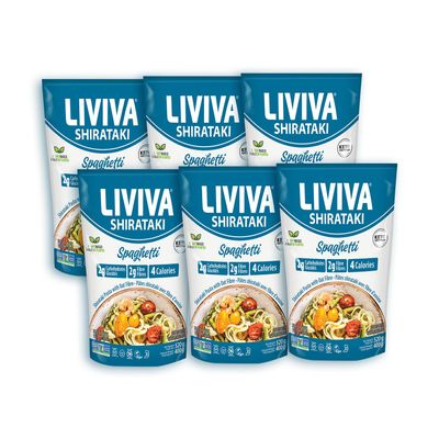LIVIVA Shirataki Konjac Spaghetti (6 Pk)  Diabetic-Friendly Low Carb, Low Calorie Pasta Noodles Ready to Serve  No Odor, Certified Non-GMO, Gluten Free, Vegan, Plant-Based, Keto, Kosher, Halal