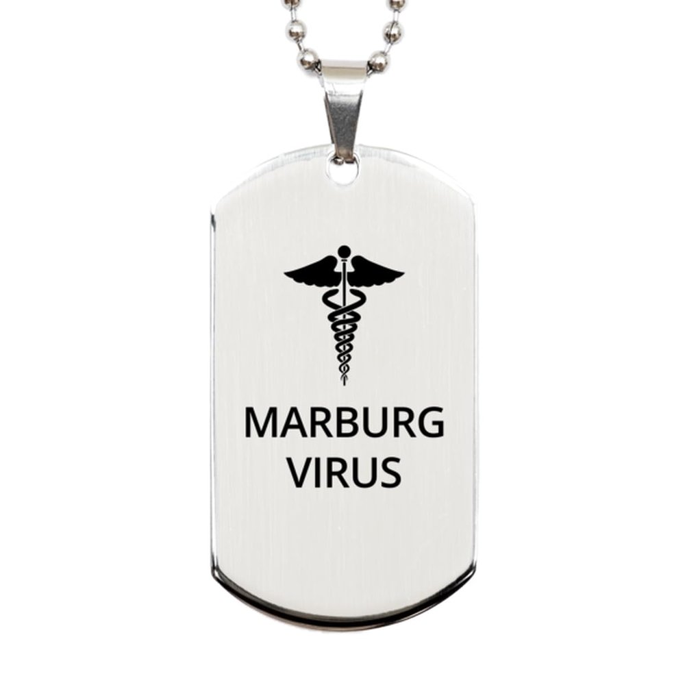 CHERLINKS Medical Silver Dog Tag, Marburg Virus Awareness, Medical Symbol, SOS Emergency Health Life Alert ID Engraved Stainless Steel Chain Necklace For Men Women Kids
