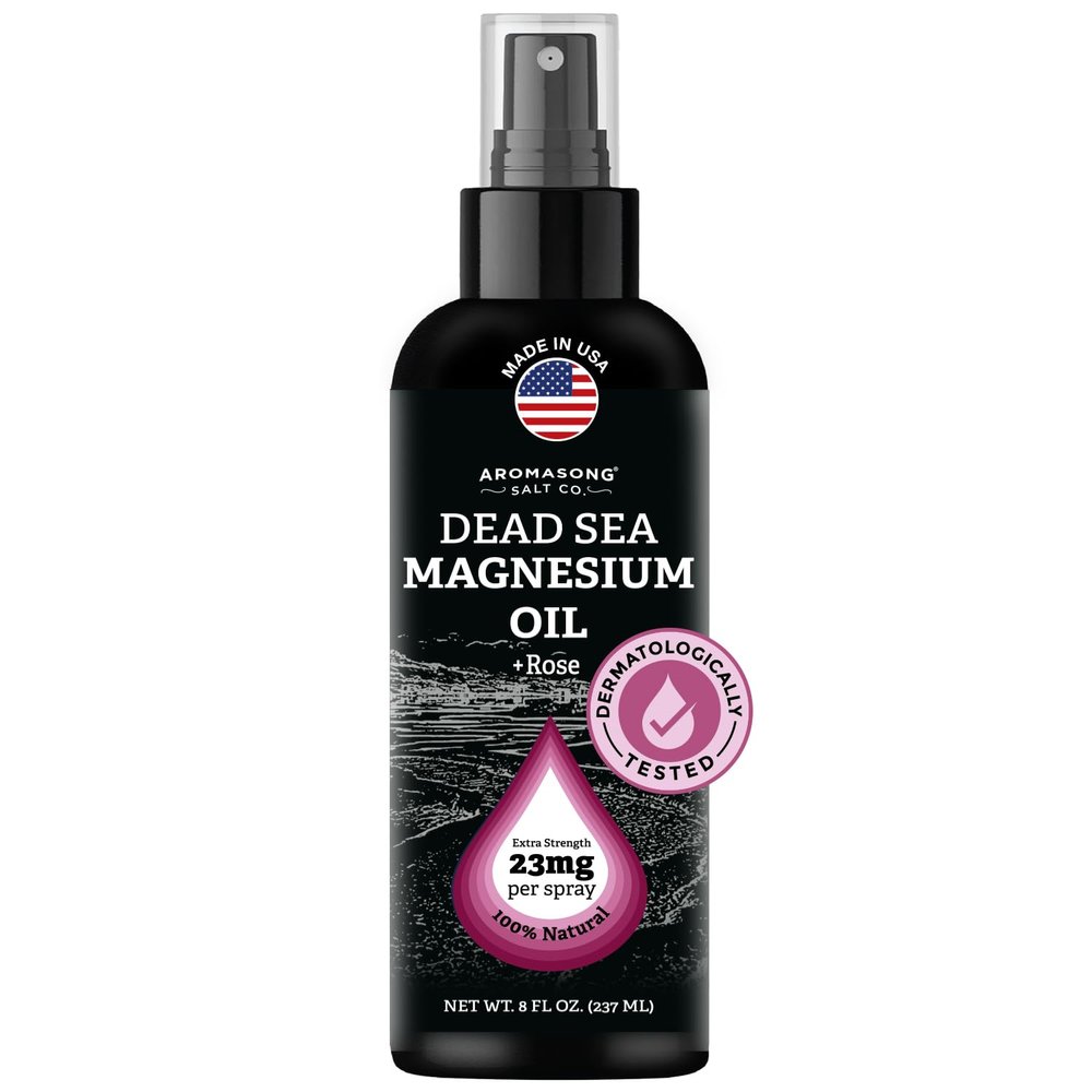 Aromasong Pure Magnesium Oil Spray Rose Scent, Topical Magnesium for Feet & Legs, Extra Strength Magnesium Oil (23mg in Each Spritz), Made in USA, Clean & Natural Formula, 8 oz