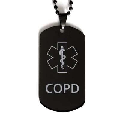 CHERLINKS Medical Alert Black Dog Tag, COPD Awareness, SOS Emergency Health Life Alert ID Engraved Stainless Steel Chain Necklace For Men Women Kids