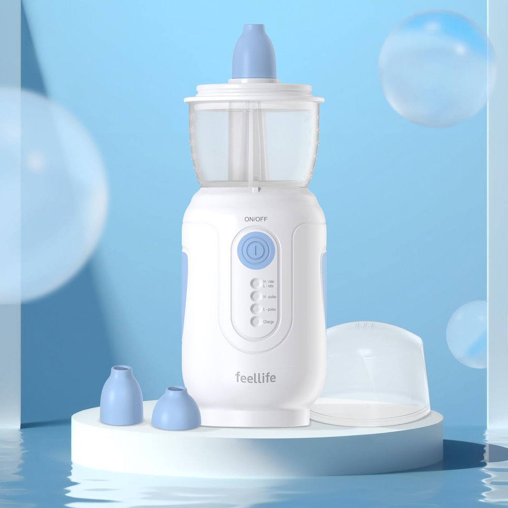 FEELLIFE Nasal Irrigation System for Kids and Adults - Electric Neti Pot Nasal Irrigator for Saline Rinse Sinus Infection Treatment, 4 Adjustable Modes, Portable Sinus Rinse Kit (Blue)