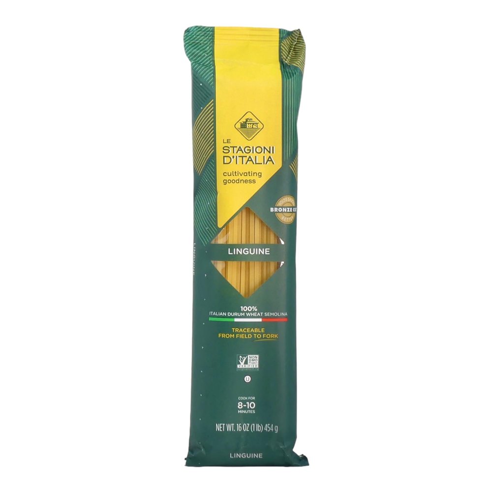 Le Stagioni DItalia Linguine Pasta - 16 oz. Non-GMO Pasta Made with Only 100% Italian Durum Wheat Semolina  Made in Italy  Product Endorsed by Italian Farmers  Kosher Certified Biodegradable Packaging-Bronze Die Cut