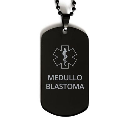 CHERLINKS Medical Alert Black Dog Tag, Medulloblastoma Awareness, SOS Emergency Health Life Alert ID Engraved Stainless Steel Chain Necklace For Men Women Kids