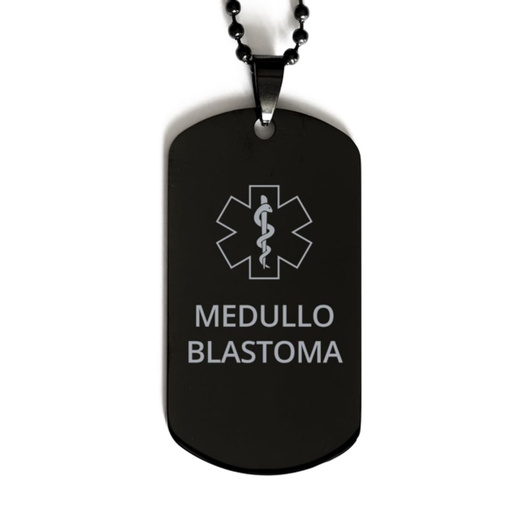 CHERLINKS Medical Alert Black Dog Tag, Medulloblastoma Awareness, SOS Emergency Health Life Alert ID Engraved Stainless Steel Chain Necklace For Men Women Kids