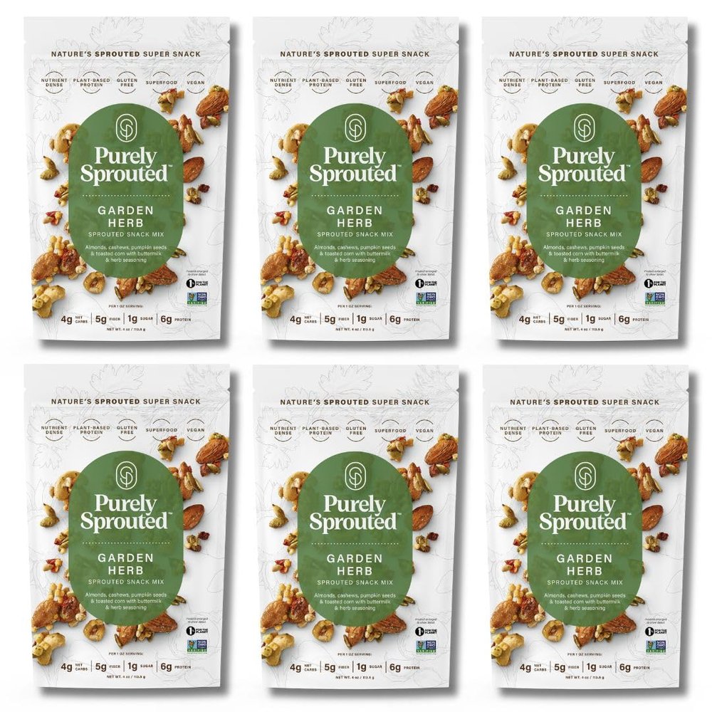 Purely Sprouted Garden Herb Snack Mix: Vegan, Gluten-Free, and Non-GMO Blend for a Healthy Crunch! (4 oz, 6 pack)
