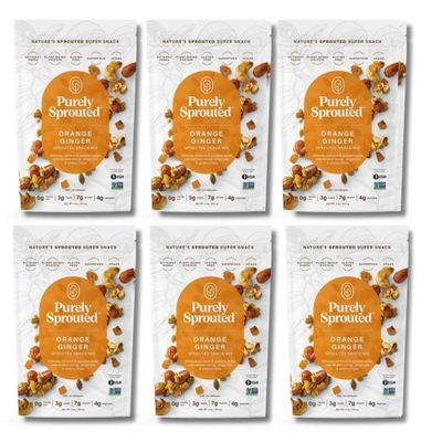Purely Sprouted Orange Ginger Sprouted Snack Mix with Almond, Cashew Nuts & Pumpkin Seeds Grain and Gluten Free, Non-GMO, Vegan Ideal for On-the-Go,Orange Ginge, 4oz, 6 pack