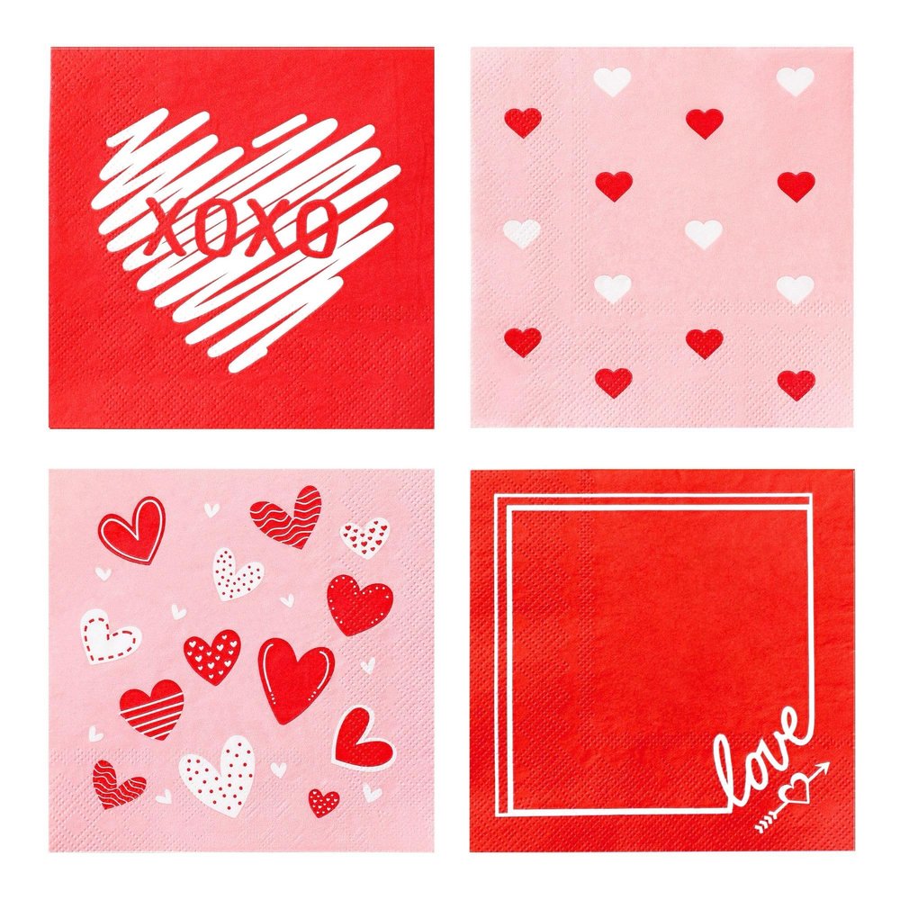 100 PK Valentine Napkins Paper - 3-ply Valentine Cocktail Napkins 5x5 Inches for Valentine's Day Decorations Decor Party Supplies for Kids Classroom Gifts