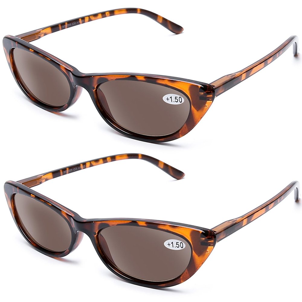 AQWANO 2 Pairs Reading Sunglasses Women Fashion Designer Cat Eye Outdoor Sun Readers Leopard with Spring Hinges Not Bifocals?1.0