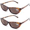 AQWANO 2 Pairs Reading Sunglasses Women Fashion Designer Cat Eye Outdoor Sun Readers Leopard with Spring Hinges Not Bifocals?1.0 view 1