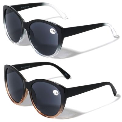 V.W.E. 2 Pairs Women Outdoor Reading Sunglasses Oversized Full Lens Readers Leopard (TT 1 Black 1 Brown, 3.00, x)