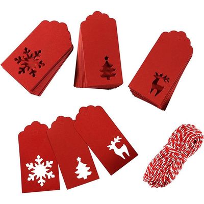 150 Pieces Christmas Gift Tags, Christmas Tags Hang Labels Paper Tags Kraft with Christmas Tree Snowflake Elk Patterns for Christmas Holiday Present Wrap, DIY Arts and Crafts, Wedding with 30 m Twine