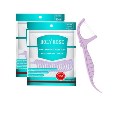Holy rose Twin Line Dental Floss Picks with Mint Flavor - Dual Cleaning, Adult-Friendly End Toothpicks - 200 Count Flossers is Travel Oral Care Kit Cleaning Tool for Teeth.