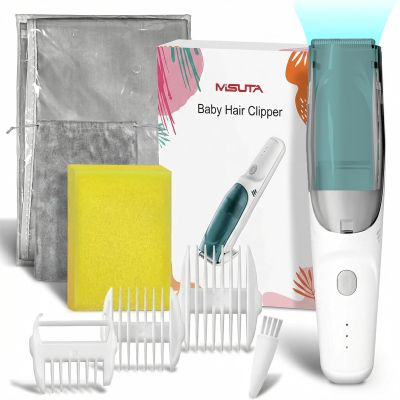 JADE KIT Baby Hair Clippers with Vacuum - 3 Guide Combs - Rechargeable Hair Clippers for Kids Home DIY Quiet Hair Clippers for Kids/Baby Hair Trimmer, White