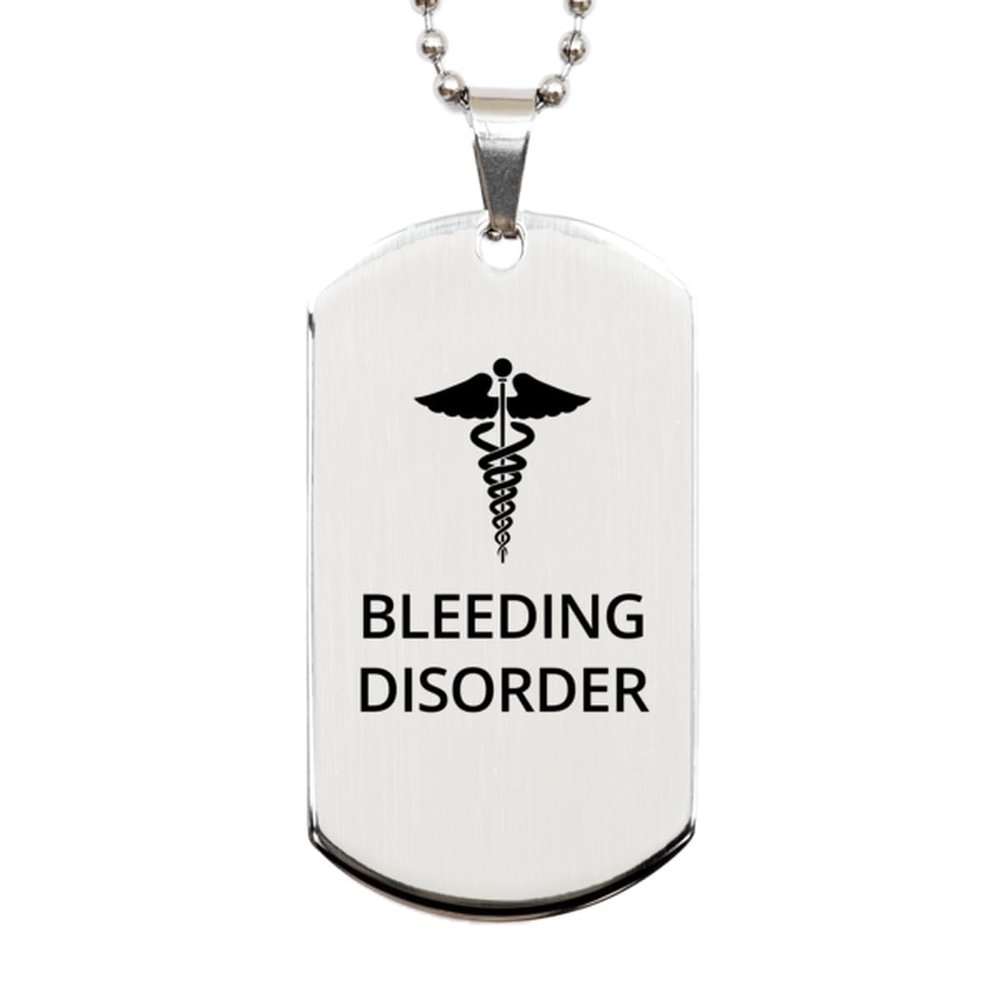 CHERLINKS Medical Silver Dog Tag, Bleeding Disorder Awareness, Medical Symbol, SOS Emergency Health Life Alert ID Engraved Stainless Steel Chain Necklace For Men Women Kids