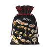 KoNsev Drawstring Christmas Bags,Scottish Plaid Xmas Gift Bags,Halloween Decor Bags,Xmas Goodie Bags,Japanese Sushi Black Print view 2