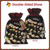 KoNsev Drawstring Christmas Bags,Scottish Plaid Xmas Gift Bags,Halloween Decor Bags,Xmas Goodie Bags,Japanese Sushi Black Print view 3