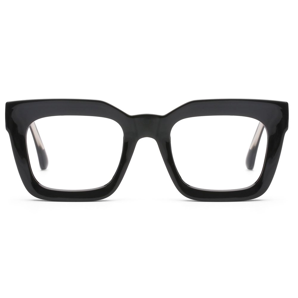 AQWANO Stylish Oversized Reading Glasses for Women Fashion Designer Readers Blue Light Square Computer Glases with Spring Hinge, Black 1.25