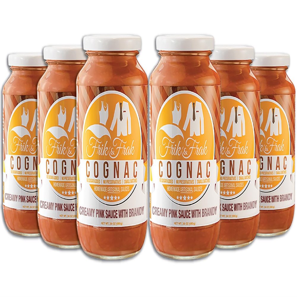 Cognac Pasta Sauce by Frik & Frak, 6-Pack, No Sugar Added, No Preservatives, Gluten Free, 36 Month Shelf Life, Artisan Small Batch Crafted Pasta Sauces, 24 Oz Jars