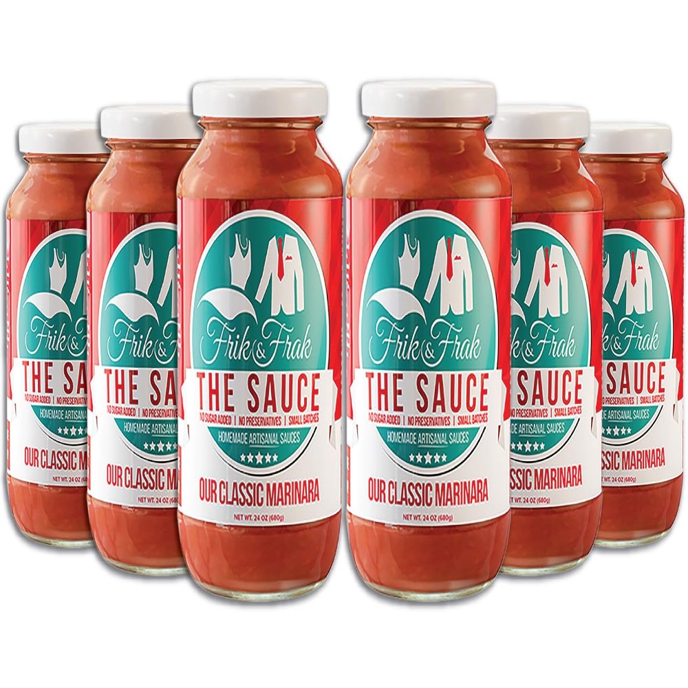 Classic Marinara Pasta Sauce by Frik & Frak, 6-Pack, No Sugar Added, No Preservatives, Gluten Free, 36 Month Shelf Life, Artisan Small Batch Crafted Pasta Sauces, 24 Oz Jars