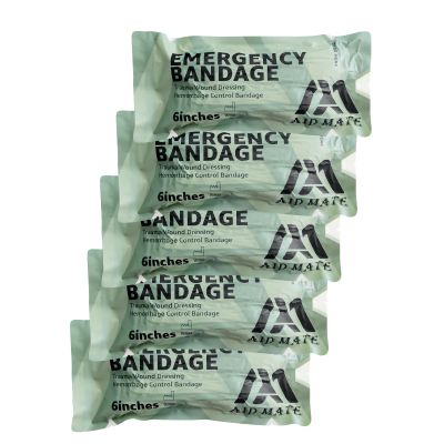 6" Emergency Compression Bandage Strile Trauma Wound Dressing Israeli First Aid Kit IFAK, 6 Inch, 5 Count