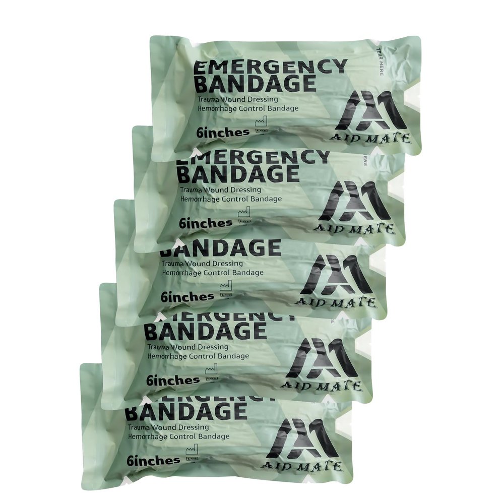 6" Emergency Compression Bandage Strile Trauma Wound Dressing Israeli First Aid Kit IFAK, 6 Inch, 5 Count