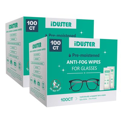 200 Count Lens Wipes for Eyeglasses, iDuster Pre-Moistened Individually Wrapped Eyeglass Wipes, Lens Cleaning Wipes for Eyeglasses, Sunglasses, Goggles and Camera Lens