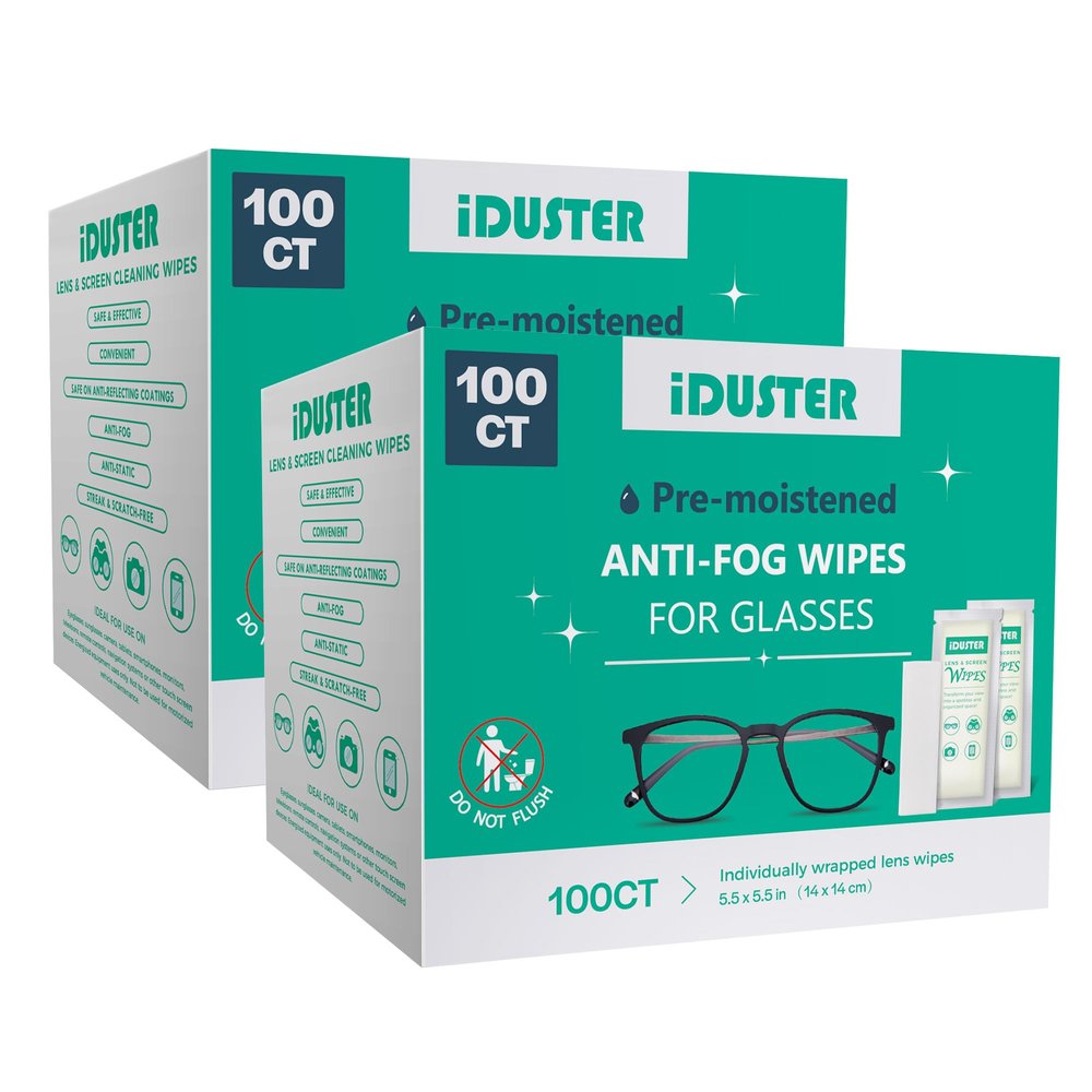 200 Count Lens Wipes for Eyeglasses, iDuster Pre-Moistened Individually Wrapped Eyeglass Wipes, Lens Cleaning Wipes for Eyeglasses, Sunglasses, Goggles and Camera Lens