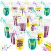 24 Set Mardi Gras Drink Pouches with Straws Mardi Gras Carnival Themed Party Favors Supplies Drink Pouches Cups view 1