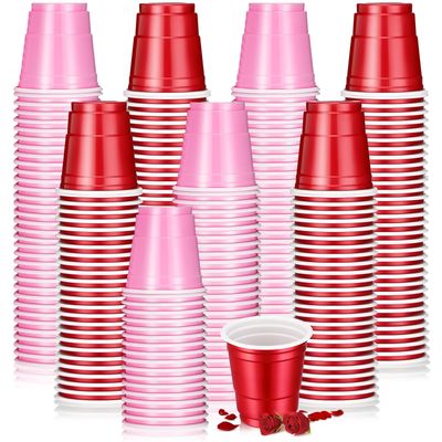 Sliner 200 Pcs Valentine Plastic Shot Cups 2 oz Mini Shot Glasses Small Disposable Glasses for Valentine's Day Birthday Wedding Baby Shower Party Supply(Red, Pink)